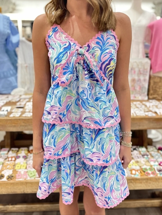 Simply Southern Dresses & Skirts - NWT Simply Southern Tiered Pastel Watercolor Swirl Spaghetti Strap Dress